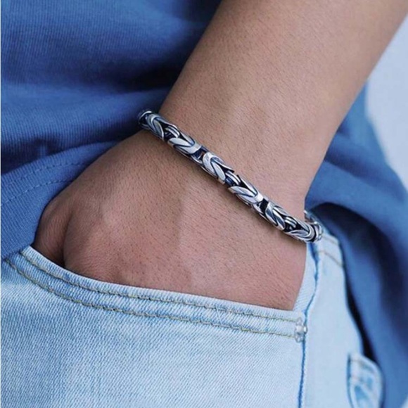 Stainless Steel Chain Link Bracelet, Mantra, Curb Hand Woven Engraved - Picture 2 of 4